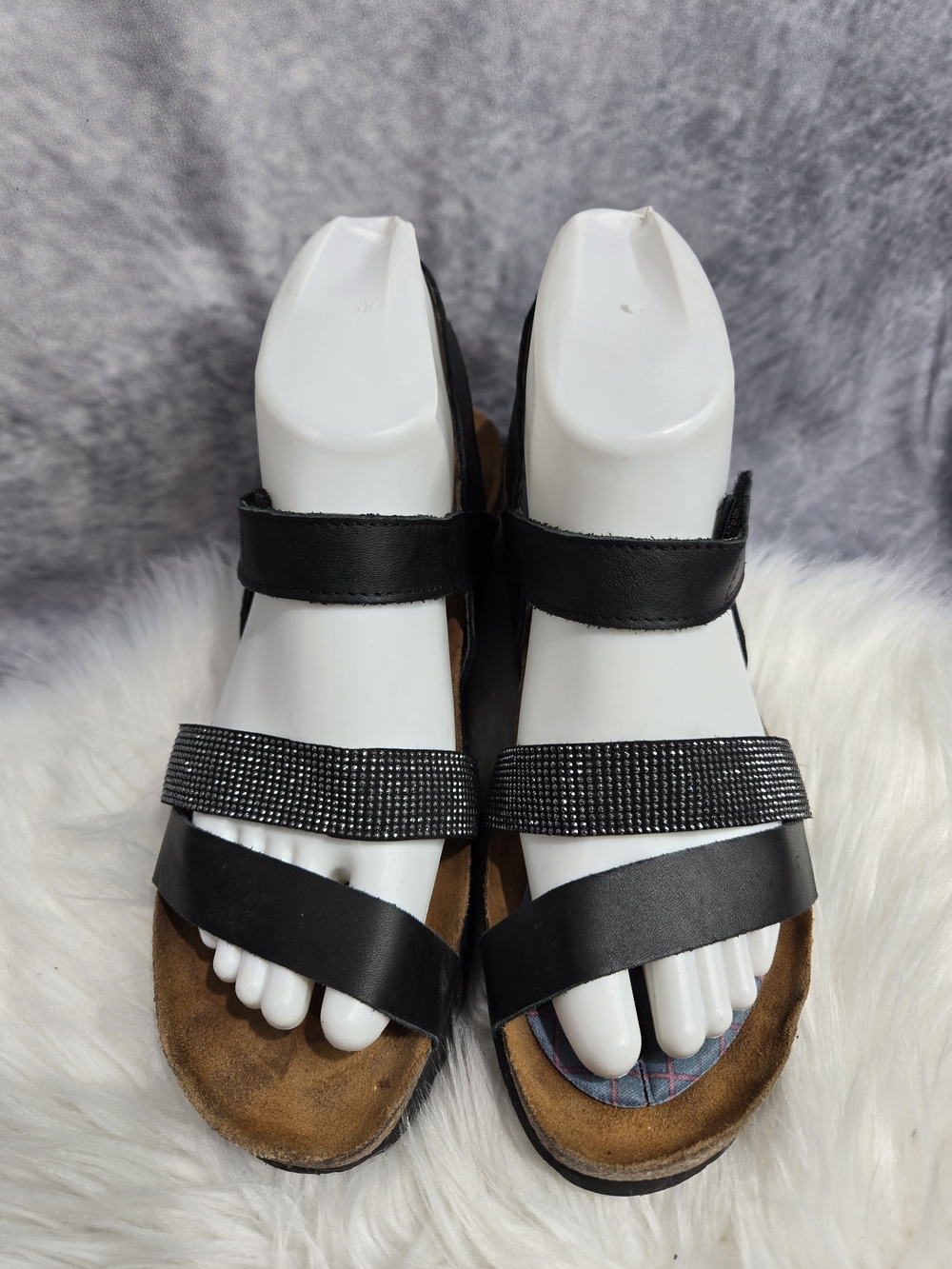 Naot Black Strappy Sandals with Rhinestone Detail